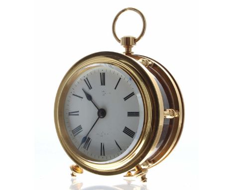French cylindrical boudoir clock timepiece with platform escapement, the 3.5" white dial indistinctly signed and the movement