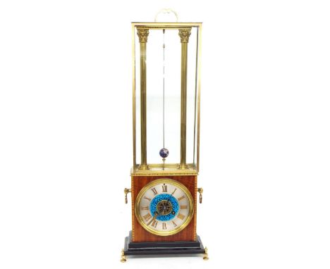 Interesting contemporary brass and wooden novelty two train mantel clock, the movement striking on a bell and inscribed B.R n