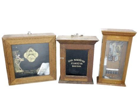E. Howard &amp; Co of Boston Patent electric clock no. 1938, within a square oak 18.75" case (key); also an Eco Magneto Clock