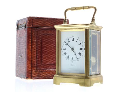 French repeater carriage clock striking on a gong, the movement back plate stamped with the Drocourt trademark logo, no. 3572