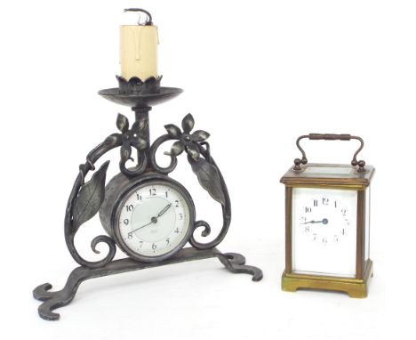 French carriage clock timepiece in need of restoration, within a corniche brass case, 5.75" high (key); also a Smiths Sectric