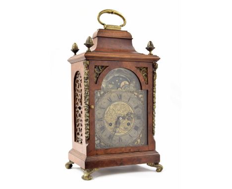 Burr walnut two train bracket clock, the Junghans movement striking on a gong, the 6.5" silvered arched dial signed John Smit