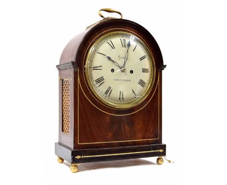 English mahogany double fusee bracket clock, the 8" convex white dial signed Gadsby, Leicester, the movement with pull repeat