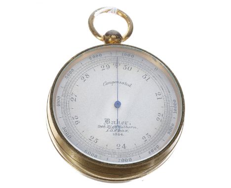 Compensated brass pocket barometer, the silvered dial signed Baker, 244 High Holburn, London, no. 1084, 51mm