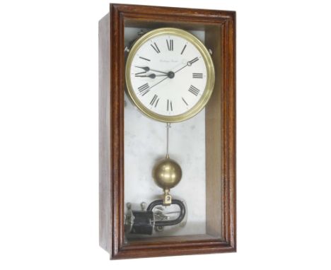 Brillie half second master clock, the 6" silvered dial signed Electrique Brillie, within an oak glazed case and white marble 