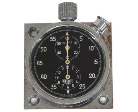 Heuer Autavia rally dashboard timer car clock, the 1.75'' black dial signed Heuer Autavia with Arabic five seconds numerals, 