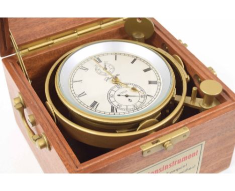 Two day marine chronometer, the 3.5" white dial signed Glashutte, no. 13031, with subsidiary state of wind and seconds dials,