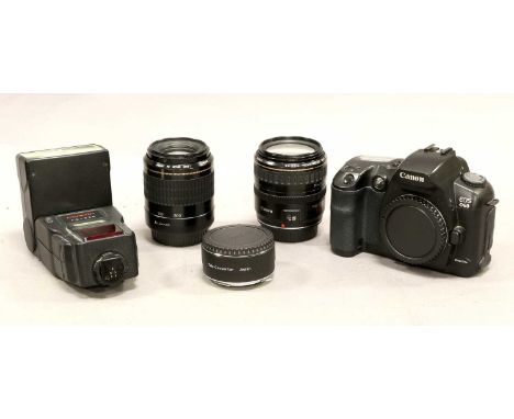 Canon EOS D60 Camera with Canon lenses: EF f3.5-4.5 28-105mm and f4.5-5.6 80-200mm; with a few other items (in soft carry bag