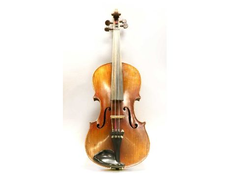 Violin 14 1/8" two piece back, labelled 'Antonius Stradivarius Cremonensis', cased with bow