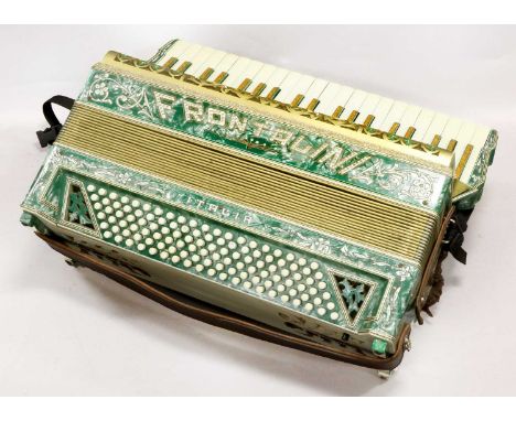 Accordion Fronalini (Italia) 41 piano keys, 120 bass buttons, 1 treble paddle, black keys are green pearloid with glitter-gol