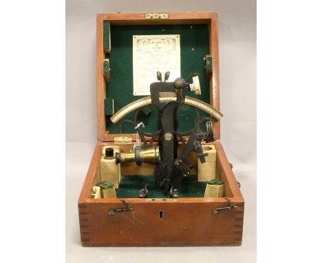 Hughes &amp; Son (Husun) Sextant cracked black finish with bimetallic Vernier scale and electric lamp, in case with Examinati