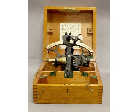 Kelvin &amp; Hughes The Sextant cracked black finish with bimetallic Vernier scale and electric lamp, in case with Examinatio