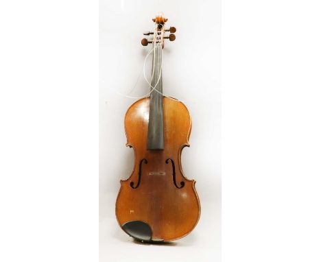 Viola 15 1/2" two piece back, no label, ebony fingerboard, cased with bow