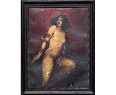 M. PETER-REININGHAUS oil on canvas - erotic nude with snake, signed, 128 x 94cmsProvenance: The Cornelia Bayley Collection fr