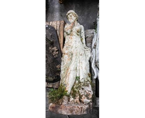 PAINTED CAST IRON FIGURE OF MAIDEN, semi-draped, beside broken ewer at her feet, 140cms (h)Provenance: The Cornelia Bayley Co