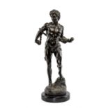 AFTER ANTOINE LOUIS BARYE BRONZE FIGURE of semi-naked nude with rope, probably Prometheus,