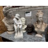 FIVE VARIOUS CLASSICAL & VICTORIAN STYLE ORNAMENTS, including 'The Arundel Head', bust of '