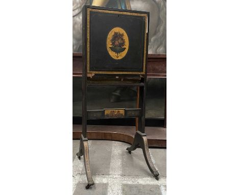 PAINTED SLIM UPRIGHT ESCRITOIRE, decorated in the 18th C. style with oval floral roundel within beaded borders, putti tablet 
