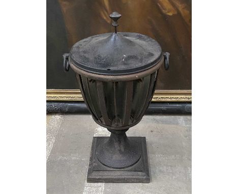 EDWARDIAN METAL URN & COVER, fitted for electricity, possibly a conservatory heater, 80cms (h)Comments: no heating elements p