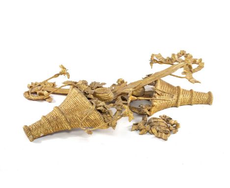 FOUR PAIRS OF GILT GESSO WALL LIGHTS, including one pair modelled as flower baskets hung from ribbon bow ties, 98cms (h)Comme