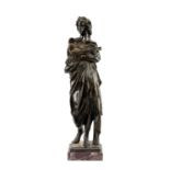 AFTER THE ANTIQUE FRENCH BRONZE FIGURE of 'La Diane de Gabies', raised on red marble plinth,