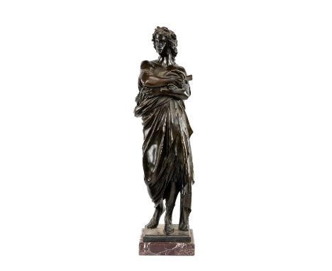 AFTER THE ANTIQUE FRENCH BRONZE FIGURE of 'La Diane de Gabies', raised on red marble plinth, 67cms (h)Provenance: The Corneli