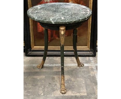 EMPIRE STYLE PARCEL GILT TRIPOD TABLE, with green marble top, carved bird headed sabre legs, lion's paw feet, 79 (h) x 69cms 