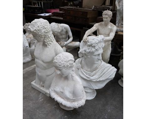 ASSORTED DECORATIVE SCULPTURES, various materials, including classical figures, some after the antique, tallest 105cms (h)Pro
