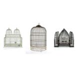 THREE VINTAGE BIRDCAGES, painted metal, 86cms the tallest Provenance: The Cornelia Bayley Collection
