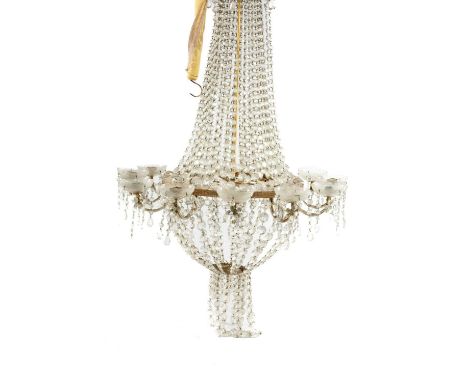 19th C. STYLE TWELVE-LIGHT CUT GLASS WATERFALL CHANDELIER, approx. 100cms (drop)Comments: some glass missing, inspection advi