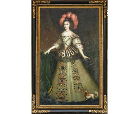ANONYMOUS, oil on canvas - portrait of 'Henrietta Anne Stuart', Duchess of Orleans, in masquerad costume, signed G Thompson, 