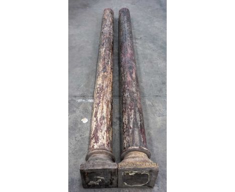 PAIR OF PAINTED HARDWOOD ARCHITECTURAL COLUMNS, with carved and painted capitals, 280cms (h)Provenance: The Cornelia Bayley C