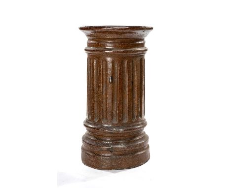 CONTINENTAL SALT GLAZED STONEWARE STICK STAND, modelled as fluted column, impressed marks to base, 63 (h) x 35cms (diam.)Comm
