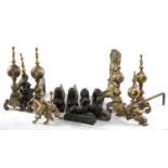 ASSORTED PAIRS OF CHENETS / FIRE DOGS, three with ball and spire finials, two cast as recumbent