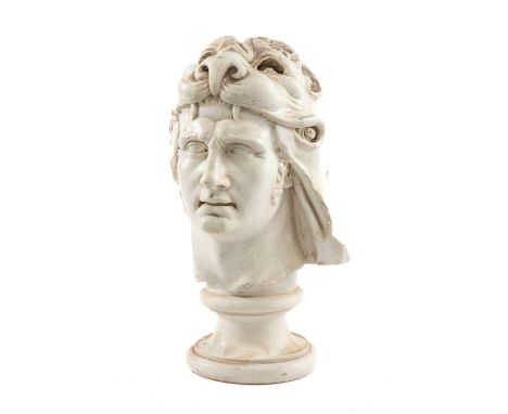 AFTER THE ANTIQUE PLASTER HEAD, 'Mithradates VI Eupator', King of Pontos, socle base, 49cms (h)Provenance: The Cornelia Bayle