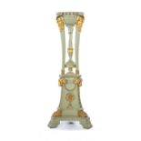 GEORGE III STYLE PARCEL-GILT & PAINTED TORCHÈRE, in the manner of Robert Adam, decorated with satire