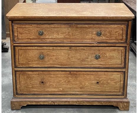 LATE 19TH C. BURR ASH CHEST, fitted three graduated drawers, bracket feet, 99 (h) x 121 (w) x 61cms (d)Comments: some mouldin