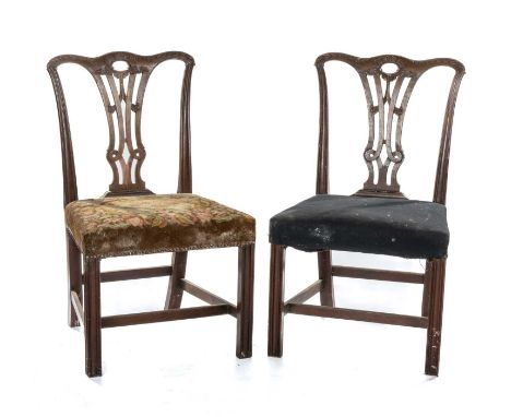 SET OF TEN GEORGE III STYLE MAHOGANY DINING CHAIRS, in the Chippendale taste, foliate carved cresting rails and pierced inter