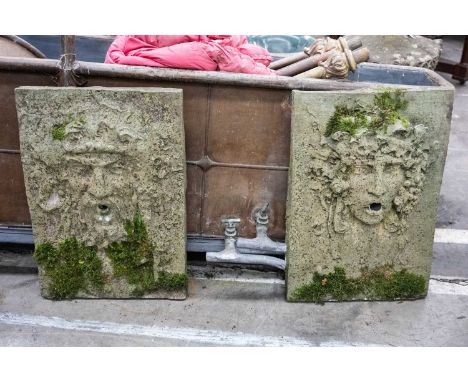 PAIR OF CAST PLASTER WALL FOUNTAINS, modelled with masks of Greek mythological beings, 74 x 50cms (2)Provenance: The Cornelia
