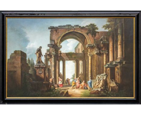 MODERN REPRODUCTION monumental oil on canvas – reproduction of ‘Roman Ruins with Belisarius begging for Alms’ by Giovanni Pao