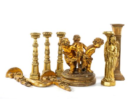 ASSORTED MODERN GOLD PAINTED RESIN ORNAMENTS, including candlesticks (7)Comments: chips, inspection advisedProvenance: The Co