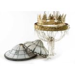 THREE CEILING LIGHTS, comprising two opaque white glass plafonniers in pressed white metal frames,