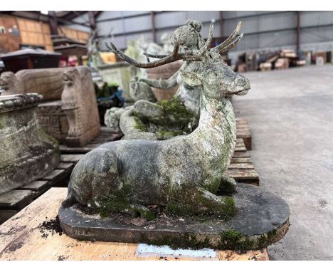 GOOD PAINTED CAST IRON MODEL OF A RECUMBENT STAG, facing to destra, on plinth base, 84cms (h)Provenance: The Cornelia Bayley 