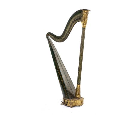 RARE IRISH SINGLE-ACTION GRECIAN HARP by 'John Egan of 30 Dawson Street, Dublin', circa 1820, decorated with gilded Grecian m