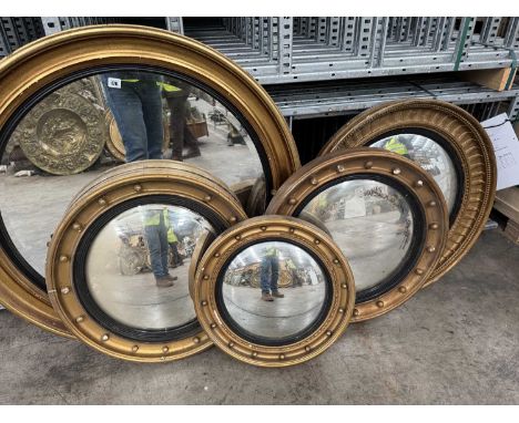 19TH C. & LATER CONVEX CIRCULAR WALL MIRRORS, of similar typical design, various sizes (5)Provenance: The Cornelia Bayley Col