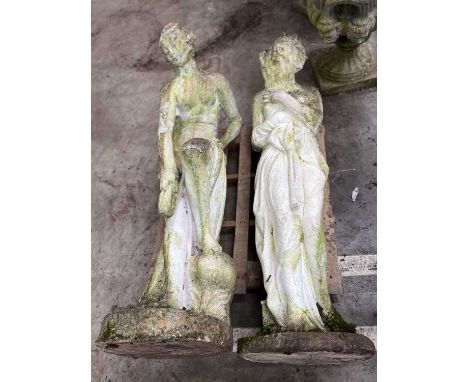PAIR OF PAINTED RECONSTITUTED STONE FIGURES OF CLASSICAL MAIDENS, both semi-draped, 162cms (h) (2)Provenance: The Cornelia Ba