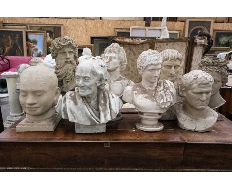 ASSORTED DECORATIVE CLASSICAL OR OTHER BUSTS, various including ancient Romans, Greeks, tallest 67cms (h) (8)Provenance: The 