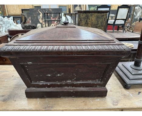 REGENCY MAHOGANY WINE COOLER, sarcophagus form with gadroon moulded edge, acanthus corners, lined interior, plinth base, cast