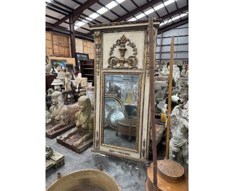 18TH C. STYLE PARCEL-GILT & PAINTED PIER MIRROR, acanthus scrolled ornament to tablet above mirror plate within a laurel fram