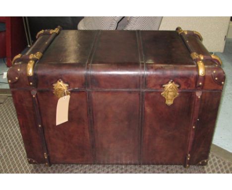 TRUNK, Ralph Lauren style in tanned leather with brass mounts, 94cm x 80cm x 59cm H.